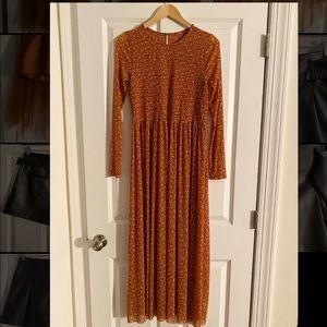 Free People Rust Orange long Sleeved Mesh Dress